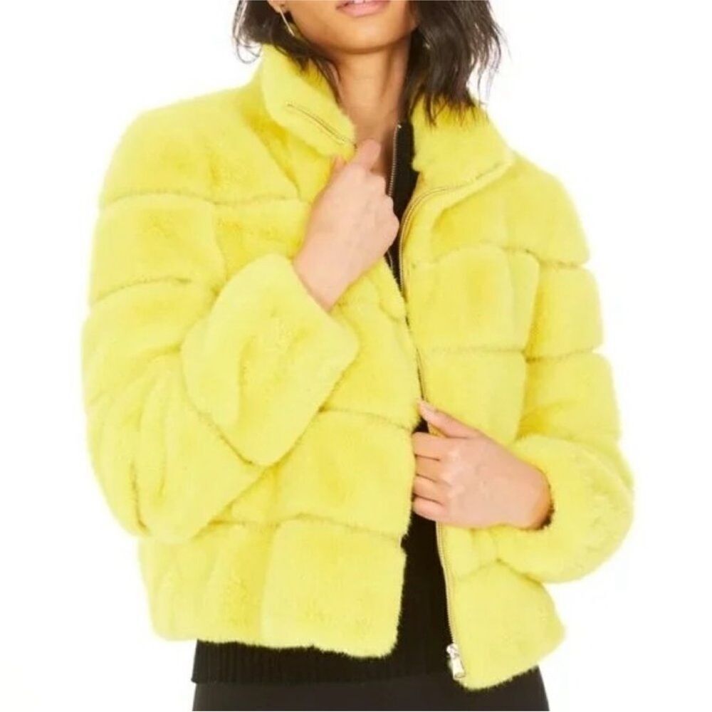 NWT Generation Love Jodi Faux Fur Bomber Jacket in Yellow - Picture 7 of 12